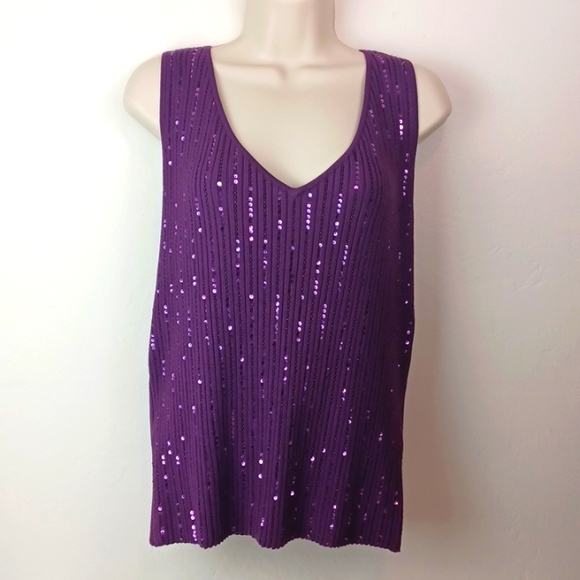 ❤️Bundle Only❤️ HILLARD & HANSON Purple Sequin Sparkly Knit Tank - Picture 7 of 11